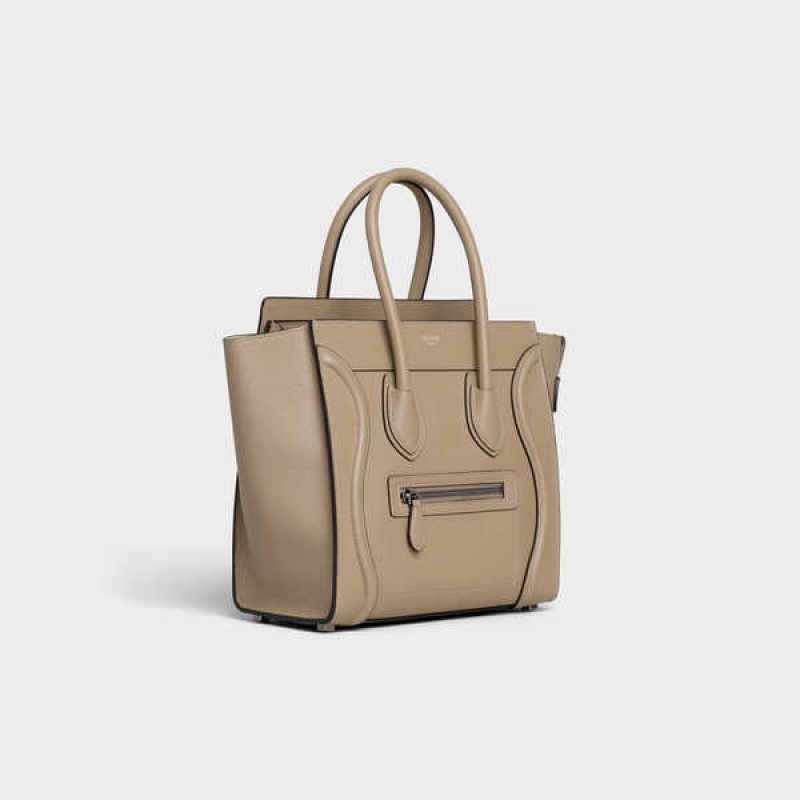 Celine Micro Handbag In Drummed Calfskin Luggage Khaki | CL-593054