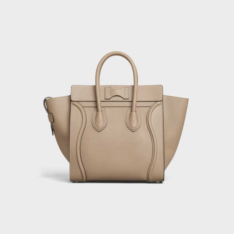 Celine Micro Handbag In Drummed Calfskin Luggage Khaki | CL-593054