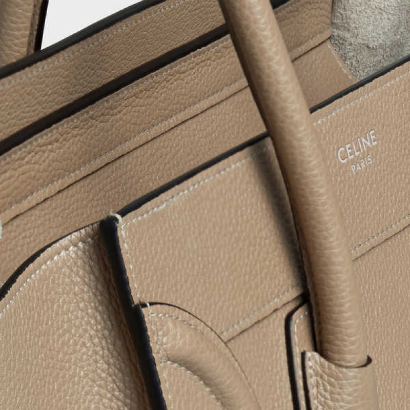 Celine Micro Handbag In Drummed Calfskin Luggage Khaki | CL-593054