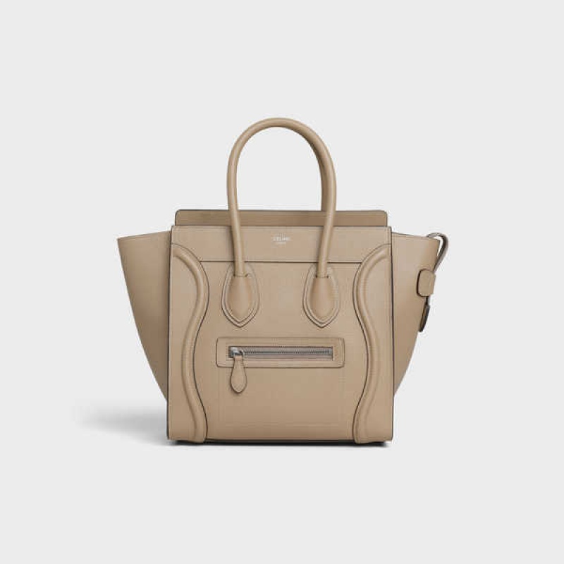 Celine Micro Handbag In Drummed Calfskin Luggage Khaki | CL-593054