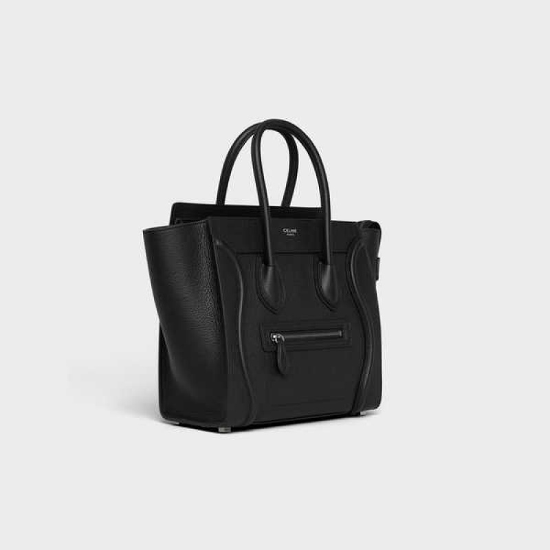 Celine Micro Handbag In Drummed Calfskin Luggage Zwart | CL-593051