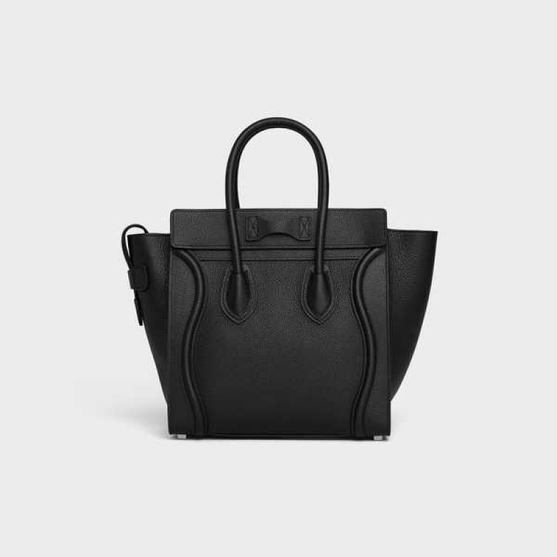 Celine Micro Handbag In Drummed Calfskin Luggage Zwart | CL-593051