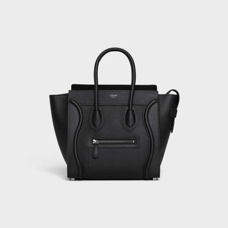 Celine Micro Handbag In Drummed Calfskin Luggage Zwart | CL-593051