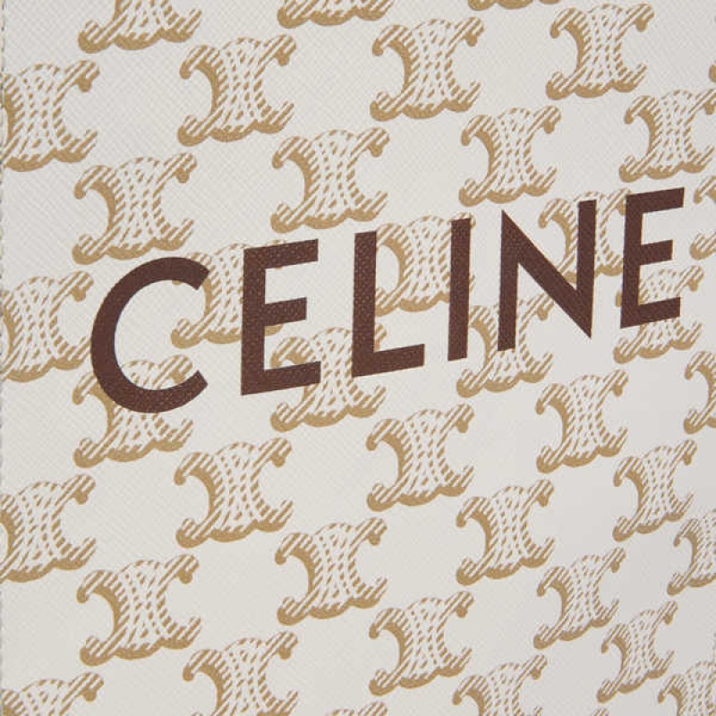 Celine Mini Vertical Cabas In And Calfskin With Print Triomphe Canvas Wit | CL-593136