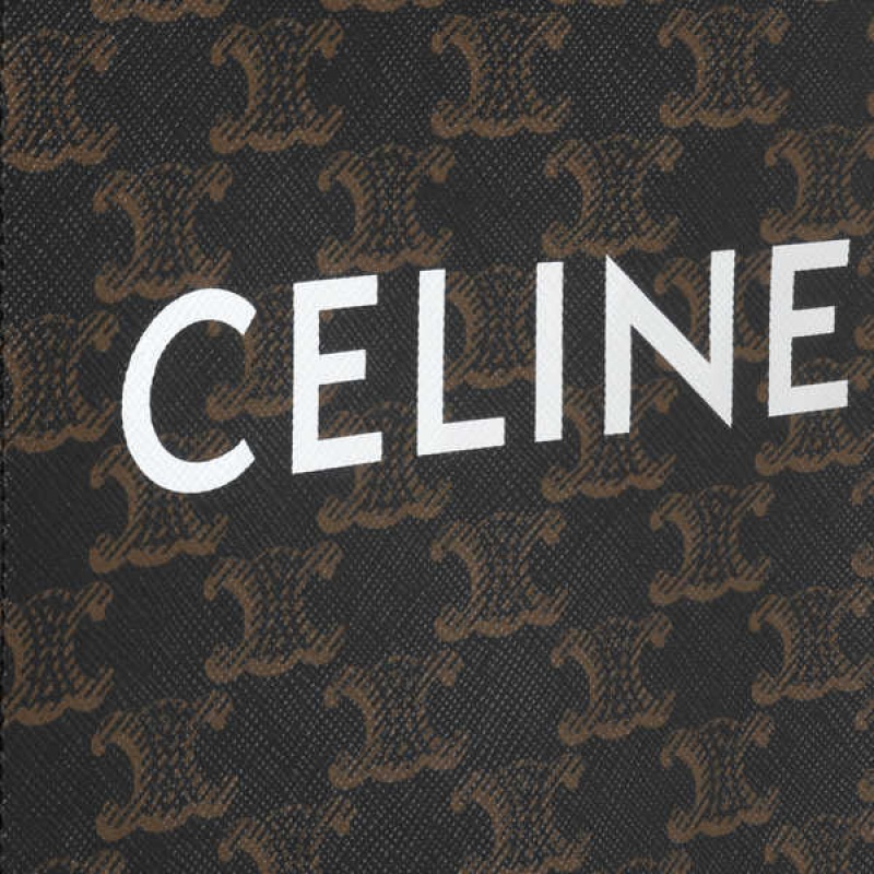 Celine Mini Vertical Cabas In And Calfskin With Print Triomphe Canvas Bruin | CL-593134