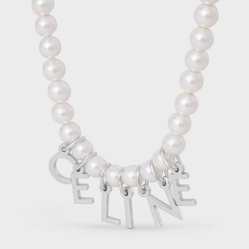 Celine Monochroms In Glass Pearls And Brass With Rhodium Finish Armbanden Wit Zilver | CL-591656