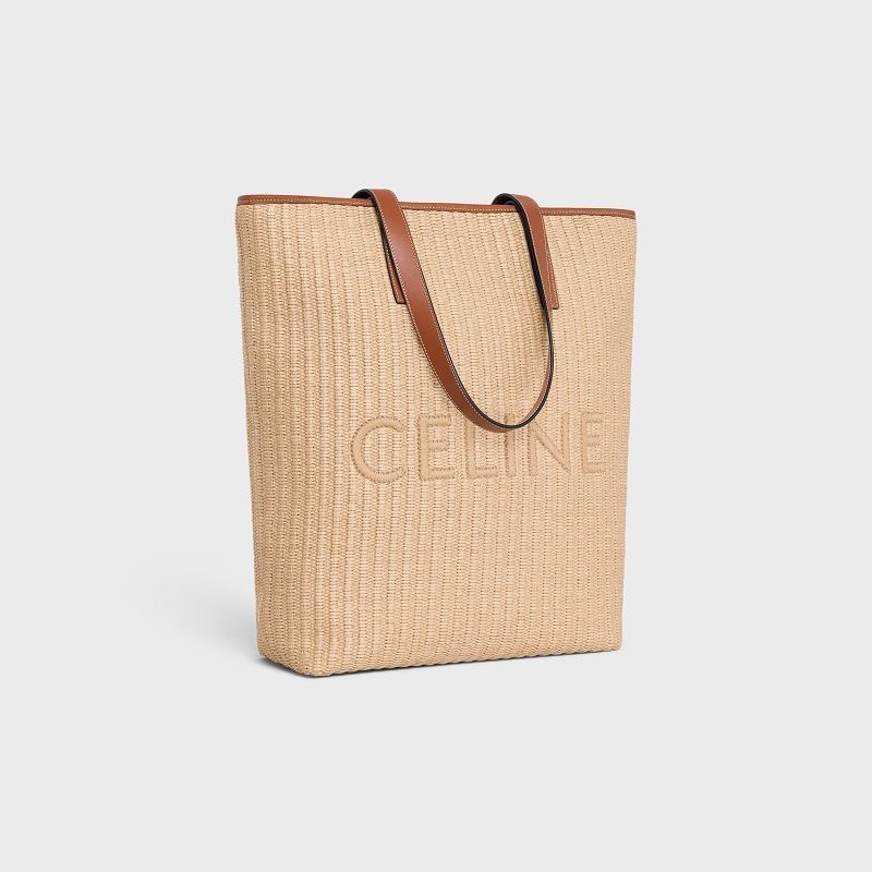 Celine Museum Bag In Raffia Effect Textiel With Celine Embroidery Cabas Beige Bruin | CL-591835