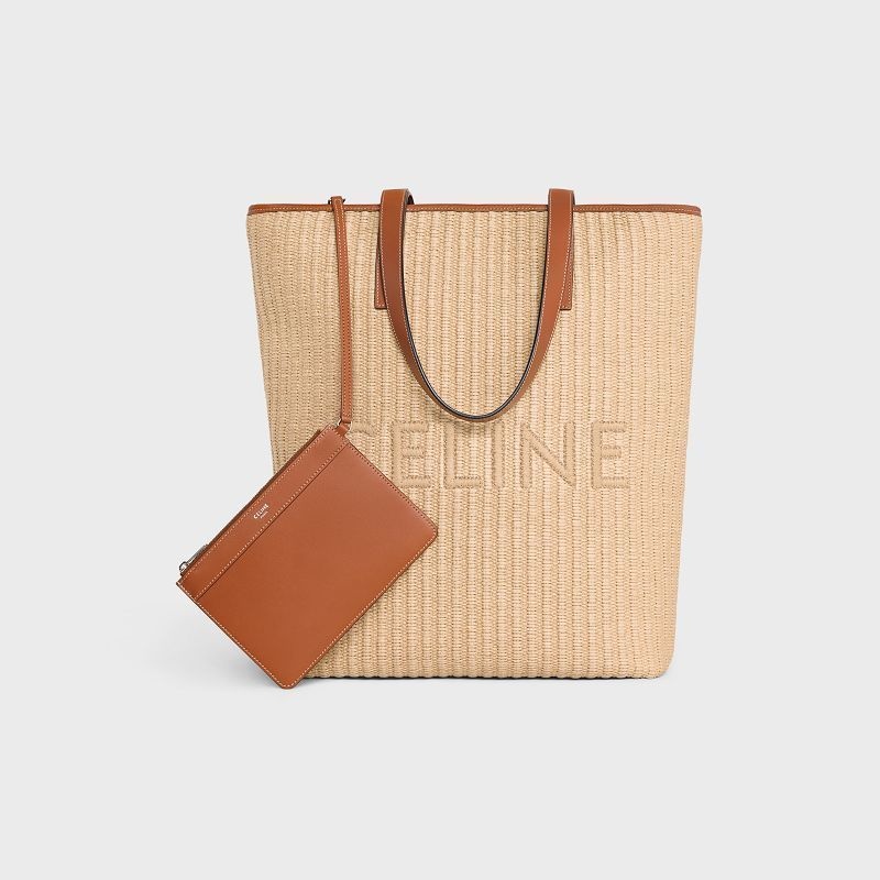 Celine Museum Bag In Raffia Effect Textiel With Celine Embroidery Cabas Beige Bruin | CL-591835