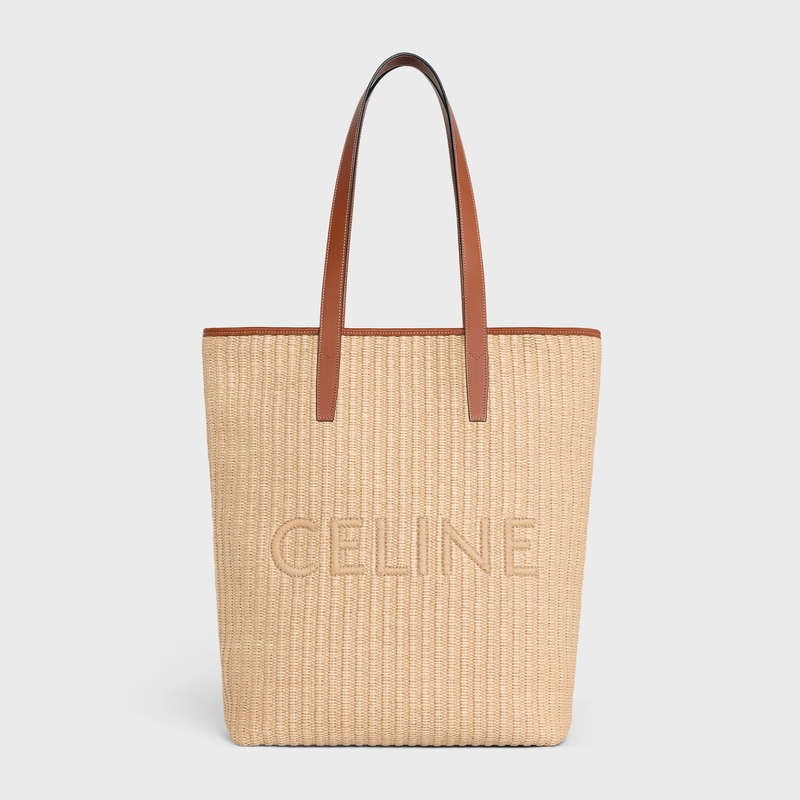 Celine Museum Bag In Raffia Effect Textiel With Celine Embroidery Cabas Beige Bruin | CL-591835