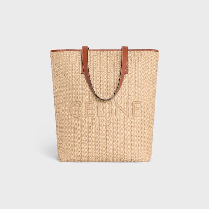 Celine Museum Bag In Raffia Effect Textiel With Celine Embroidery Cabas Beige Bruin | CL-591835