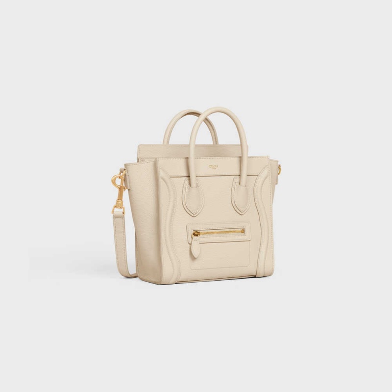 Celine Nano Bag In Drummed Calfskin Luggage Beige | CL-593050