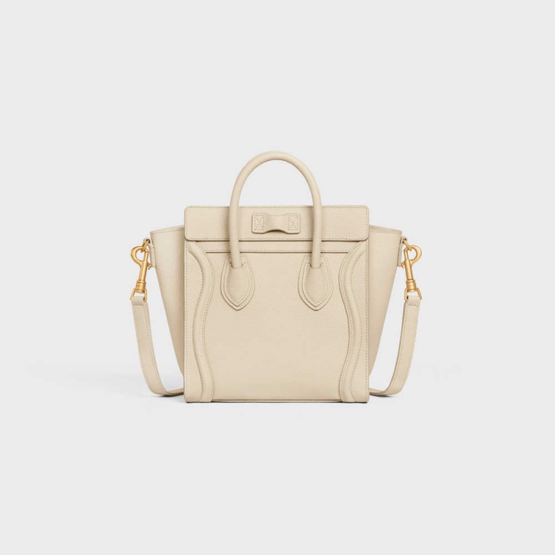 Celine Nano Bag In Drummed Calfskin Luggage Beige | CL-593050