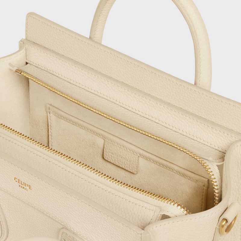 Celine Nano Bag In Drummed Calfskin Luggage Beige | CL-593050