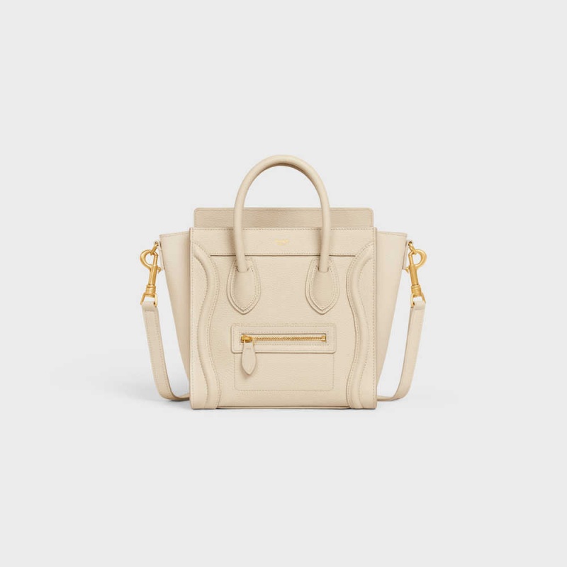 Celine Nano Bag In Drummed Calfskin Luggage Beige | CL-593050