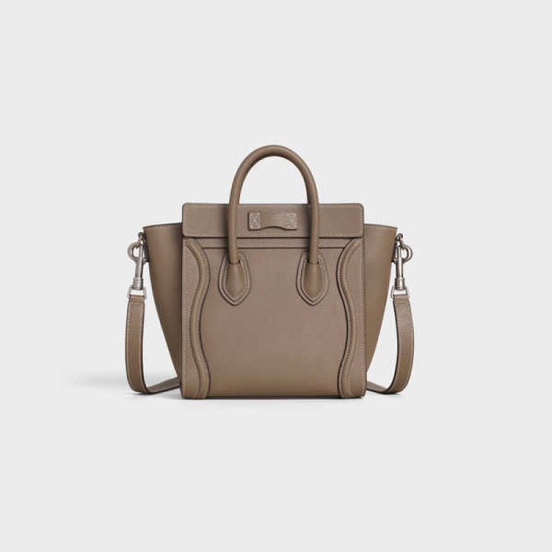 Celine Nano Bag In Drummed Calfskin Luggage Bruin | CL-593049