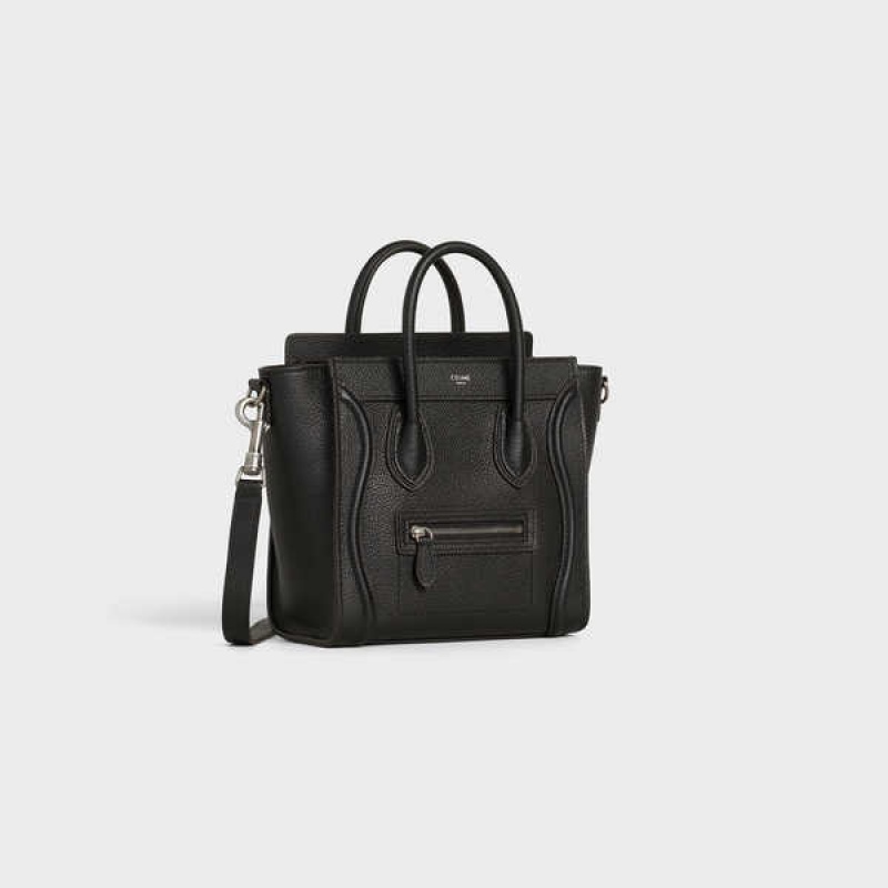 Celine Nano Bag In Drummed Calfskin Luggage Zwart | CL-593047