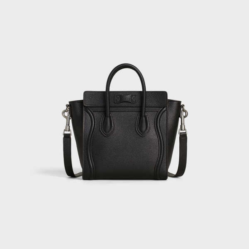 Celine Nano Bag In Drummed Calfskin Luggage Zwart | CL-593047