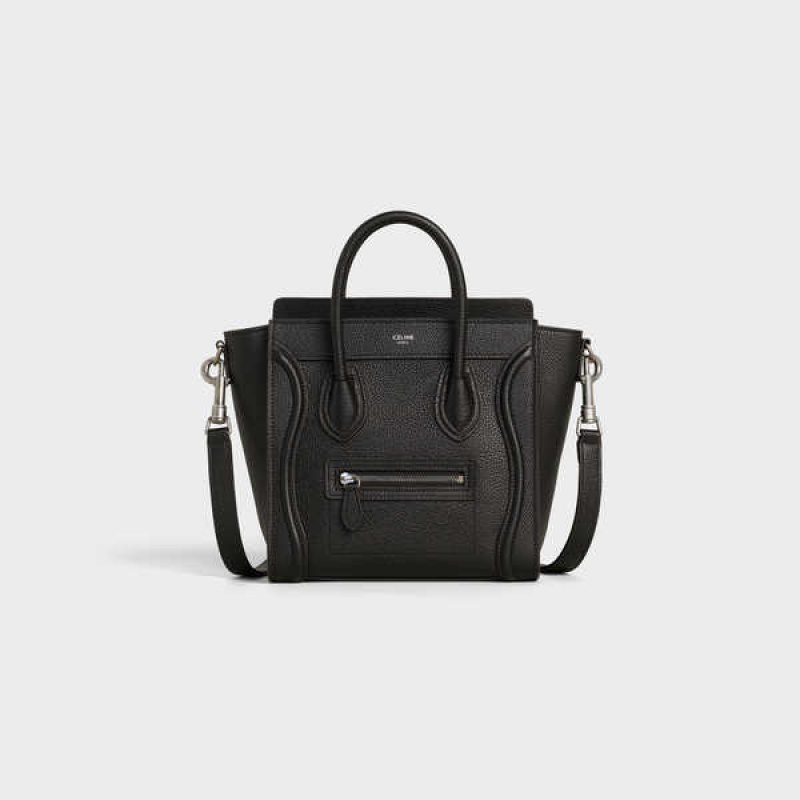 Celine Nano Bag In Drummed Calfskin Luggage Zwart | CL-593047