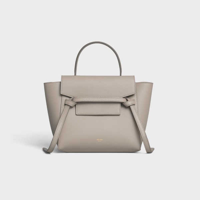 Celine Nano In Grained Calfskin Heuptas Lichtgrijs Bruin | CL-593058