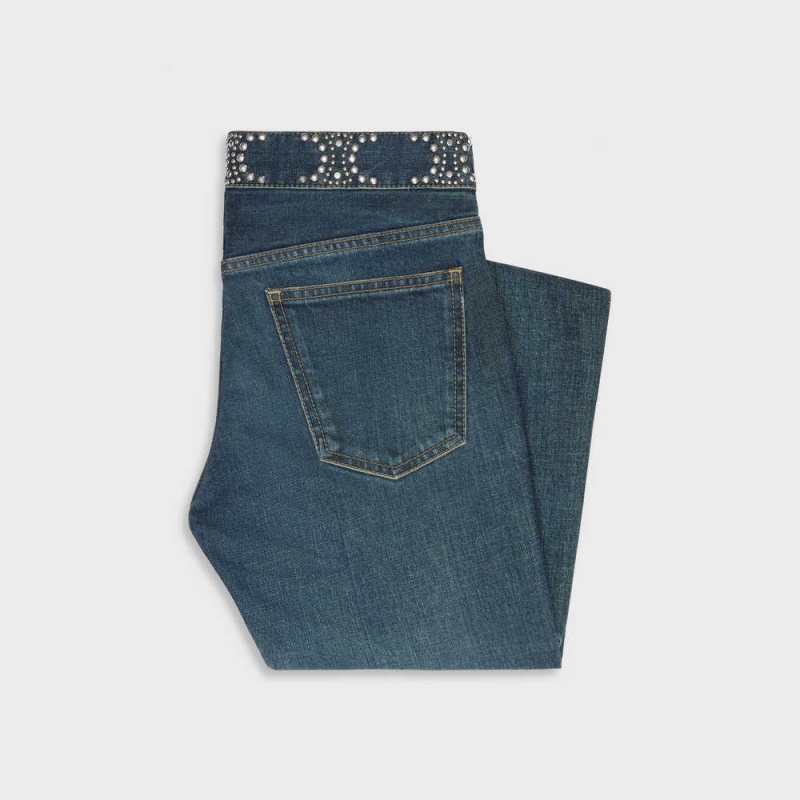 Celine Neo Mager Jeans In Clean Dark Union Wash Denim Broek Donkerlichtturkoois | CL-592728