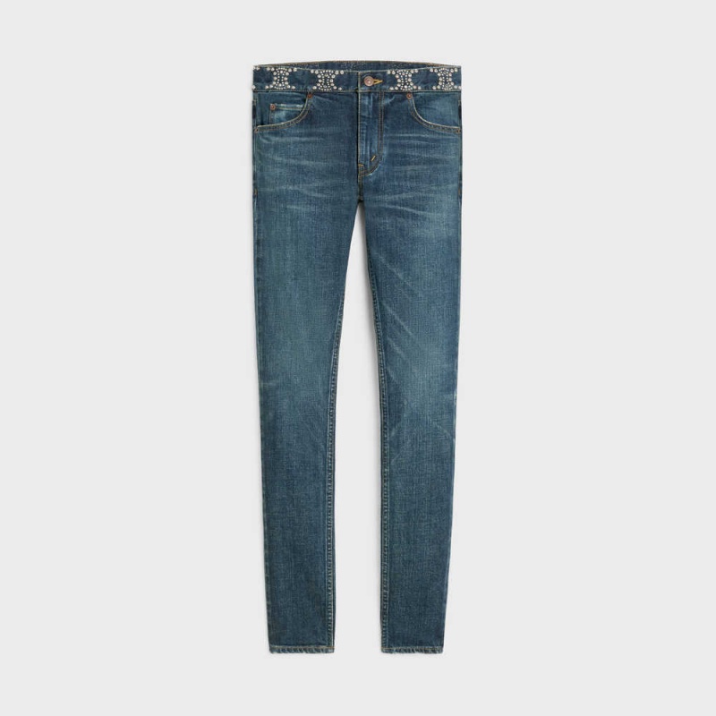 Celine Neo Mager Jeans In Clean Dark Union Wash Denim Broek Donkerlichtturkoois | CL-592728