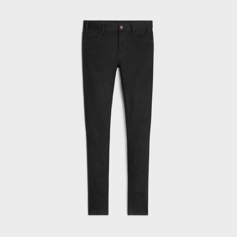 Celine Neo Mager Jeans In Pure Black Wash Denim Broek Zwart | CL-592727