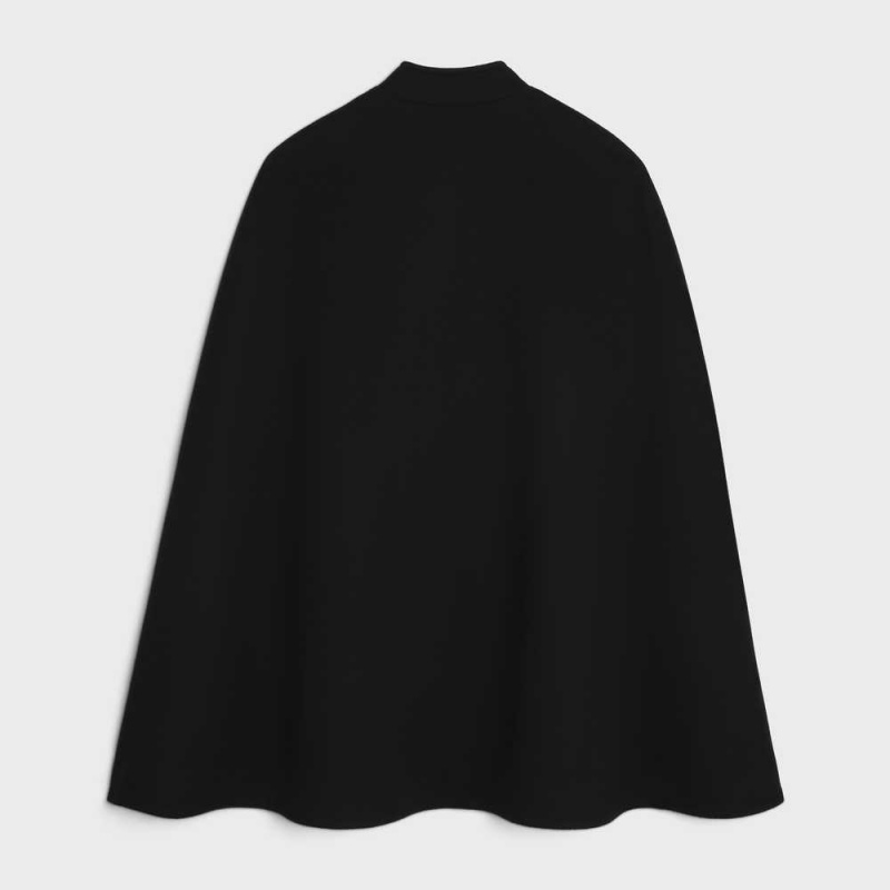 Celine Officer Cape In Wol And Cashmere Cloth Jassen Zwart | CL-592626