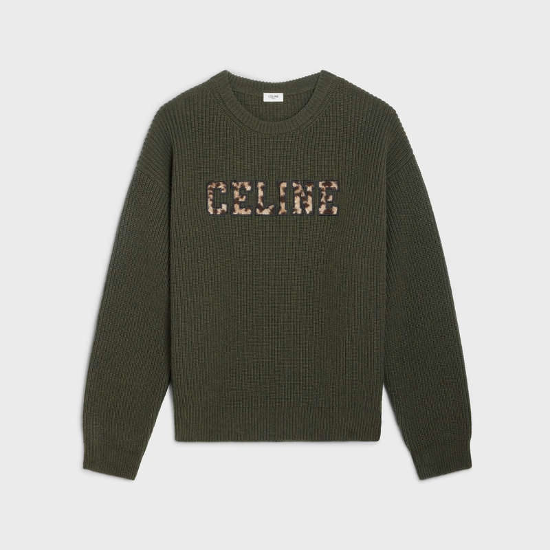 Celine Oversized In Geribbeld Wol Gebreide Kleding Khaki | CL-592102