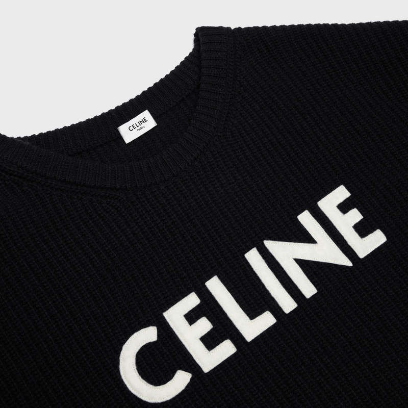 Celine Oversized In Geribbeld Wol Gebreide Kleding Zwart | CL-592101