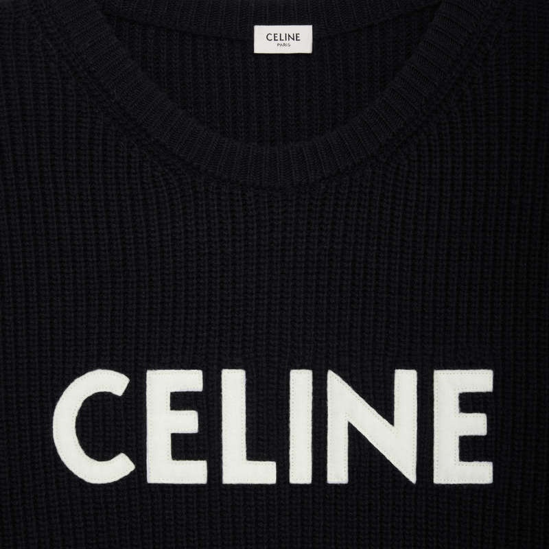 Celine Oversized In Geribbeld Wol Gebreide Kleding Zwart | CL-592101