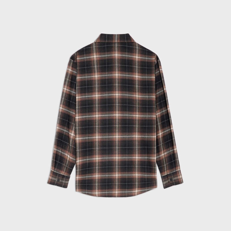 Celine Oversized In Katoenen Checks Overhemd Bruin | CL-592156