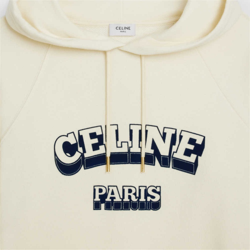 Celine Paris 70 S Hoodie In Katoenen And Cashmere Sweatshirts Wit Donkerblauw | CL-592807