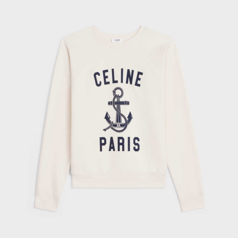 Celine Paris Anchor In Cashmere Fleece Sweatshirts Wit | CL-592801