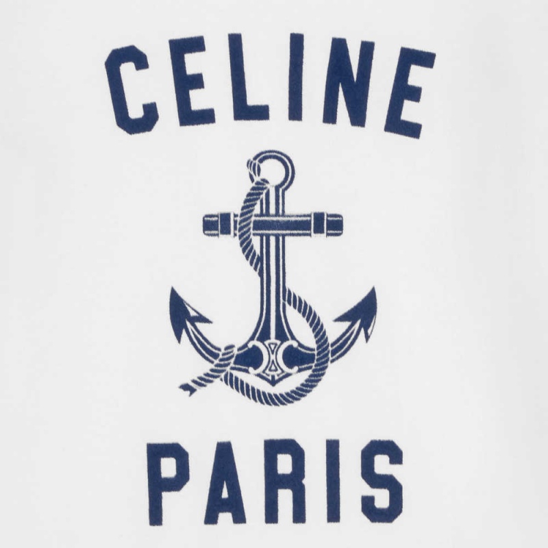 Celine Paris Anchor In Katoenen Jersey T-shirt Wit Donkerblauw | CL-592784