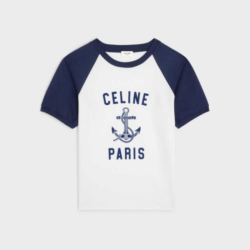 Celine Paris Anchor In Katoenen Jersey T-shirt Wit Donkerblauw | CL-592784