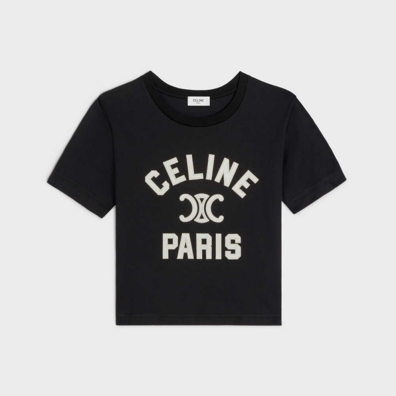 Celine Paris Boxy In Katoenen Jersey T-shirt Zwart Wit | CL-592787