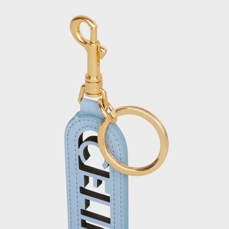 Celine Perforated Keyring Charm In Smooth Calfskin Kleine Lederwaren Blauw | CL-592900