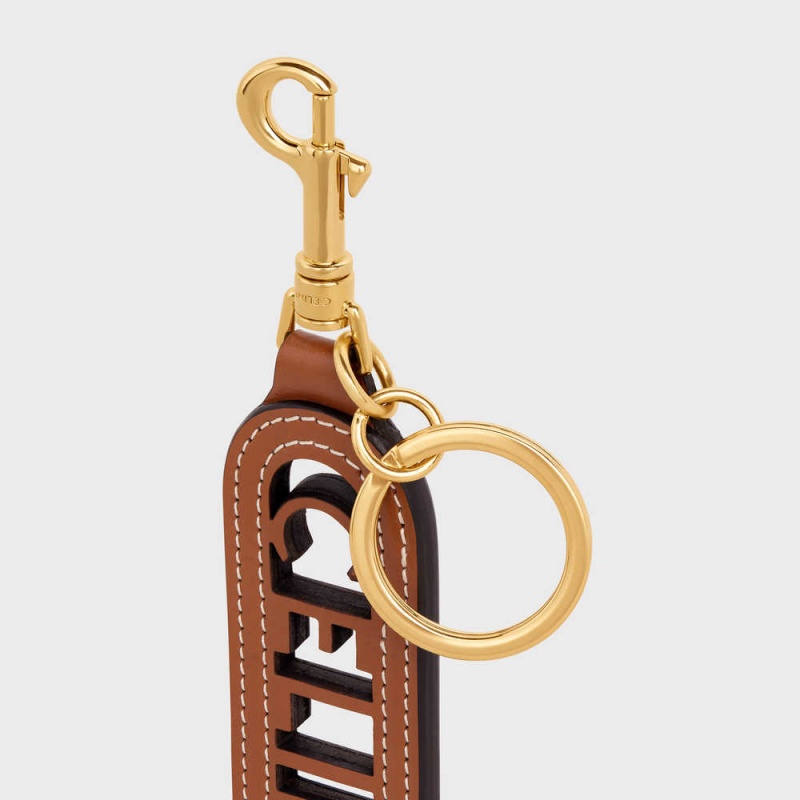 Celine Perforated Keyring Charm In Smooth Calfskin Kleine Lederwaren Bruin | CL-592899