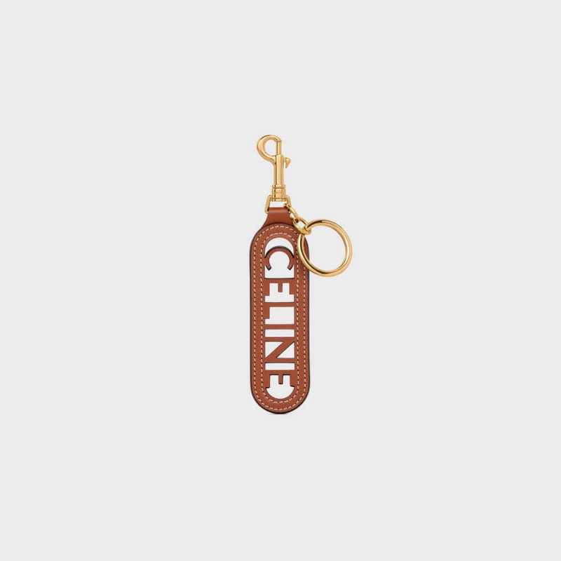 Celine Perforated Keyring Charm In Smooth Calfskin Kleine Lederwaren Bruin | CL-592899