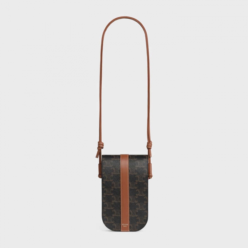 Celine Phone Pouch In Triomphe Canvas And Calfskin Zak Bruin | CL-591780