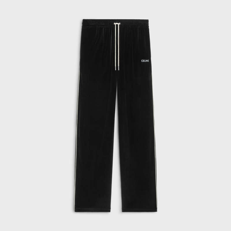 Celine Rechtdoor Track In Velvet Jersey Broek Zwart Wit | CL-592038