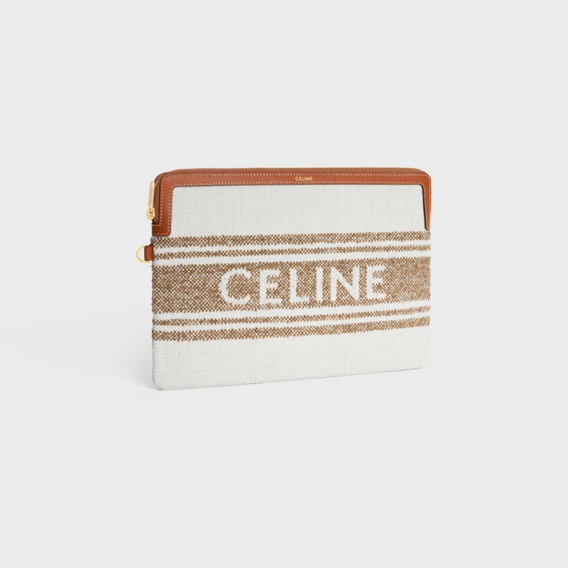 Celine Riemen In Gestreept Textiel With Celine Jacquard Zak Bruin Bruin | CL-592887