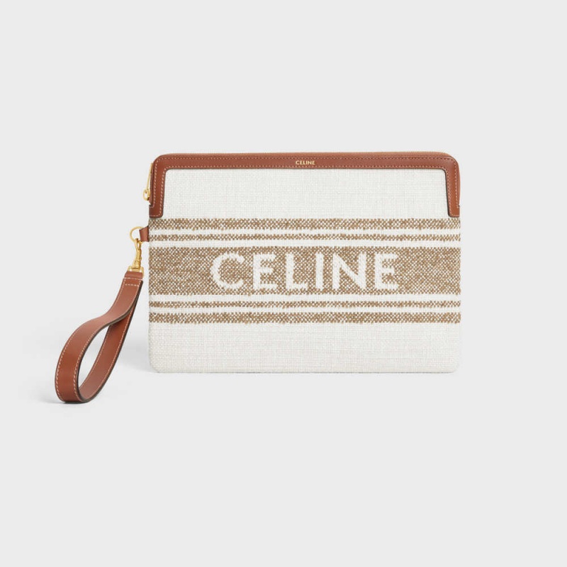 Celine Riemen In Gestreept Textiel With Celine Jacquard Zak Bruin Bruin | CL-592887