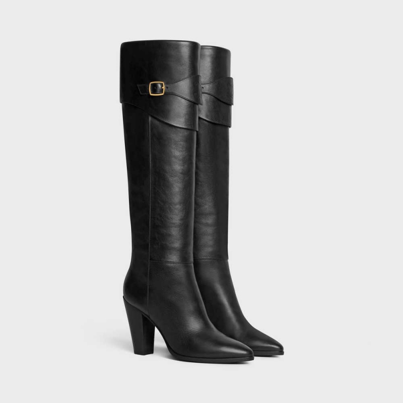 Celine Rijden With Triomphe Wiltern In Calfskin Laarzen Zwart | CL-592515