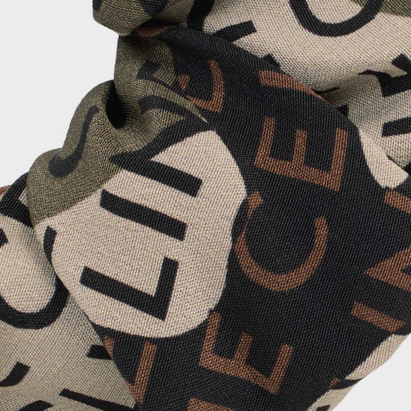 Celine Scrunchy Camouflage In Brass With Gold Finish And Khaki Silk Haaraccessoires Goud Khaki | CL-592326