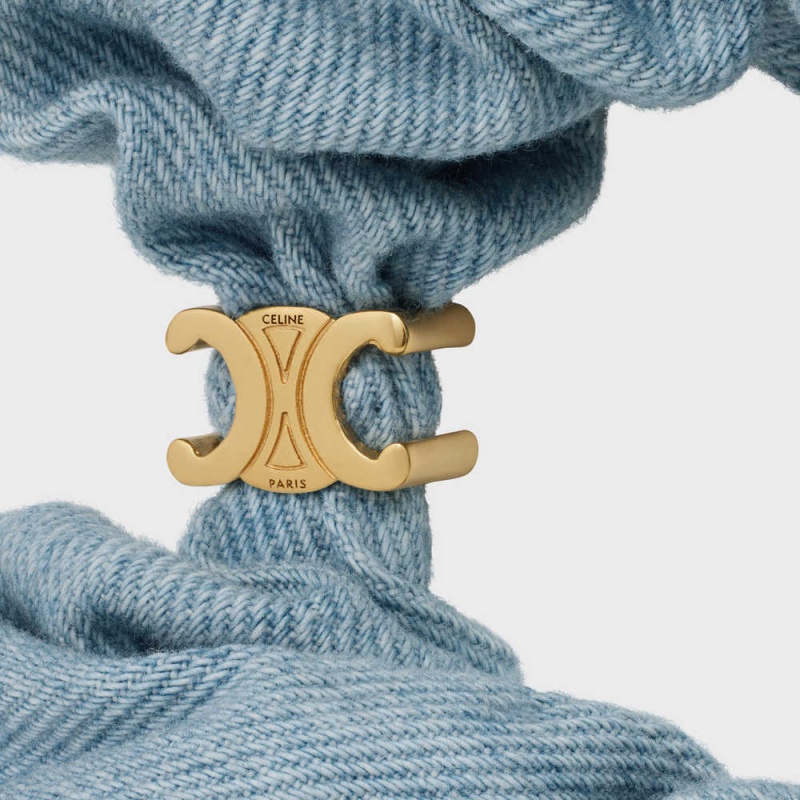 Celine Scrunchy In Brass With Gold Finish And Denim Haaraccessoires Goud Blauw | CL-592330