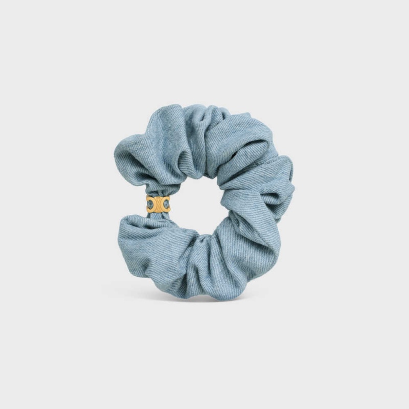 Celine Scrunchy In Brass With Gold Finish And Denim Haaraccessoires Goud Blauw | CL-592330