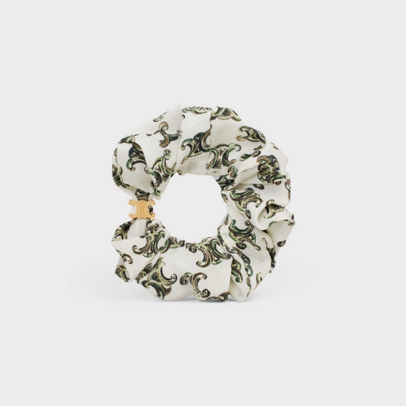 Celine Scrunchy Triomphe Camo In Brass With Gold Finish And Silk Haaraccessoires Goud | CL-592327