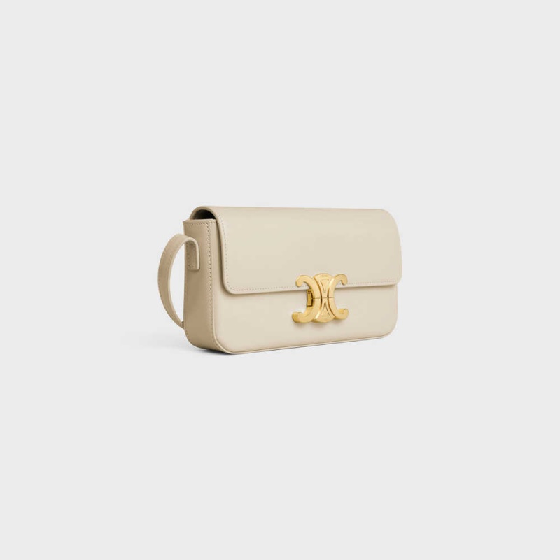 Celine Shoulder Bag In Shiny Calfskin Triomphe Beige | CL-593243