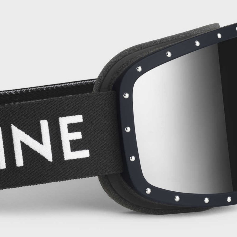 Celine Ski Mask In Plastic With Metal Studs & Mirror Lenses Zonnebril Zwart Zwart | CL-592441